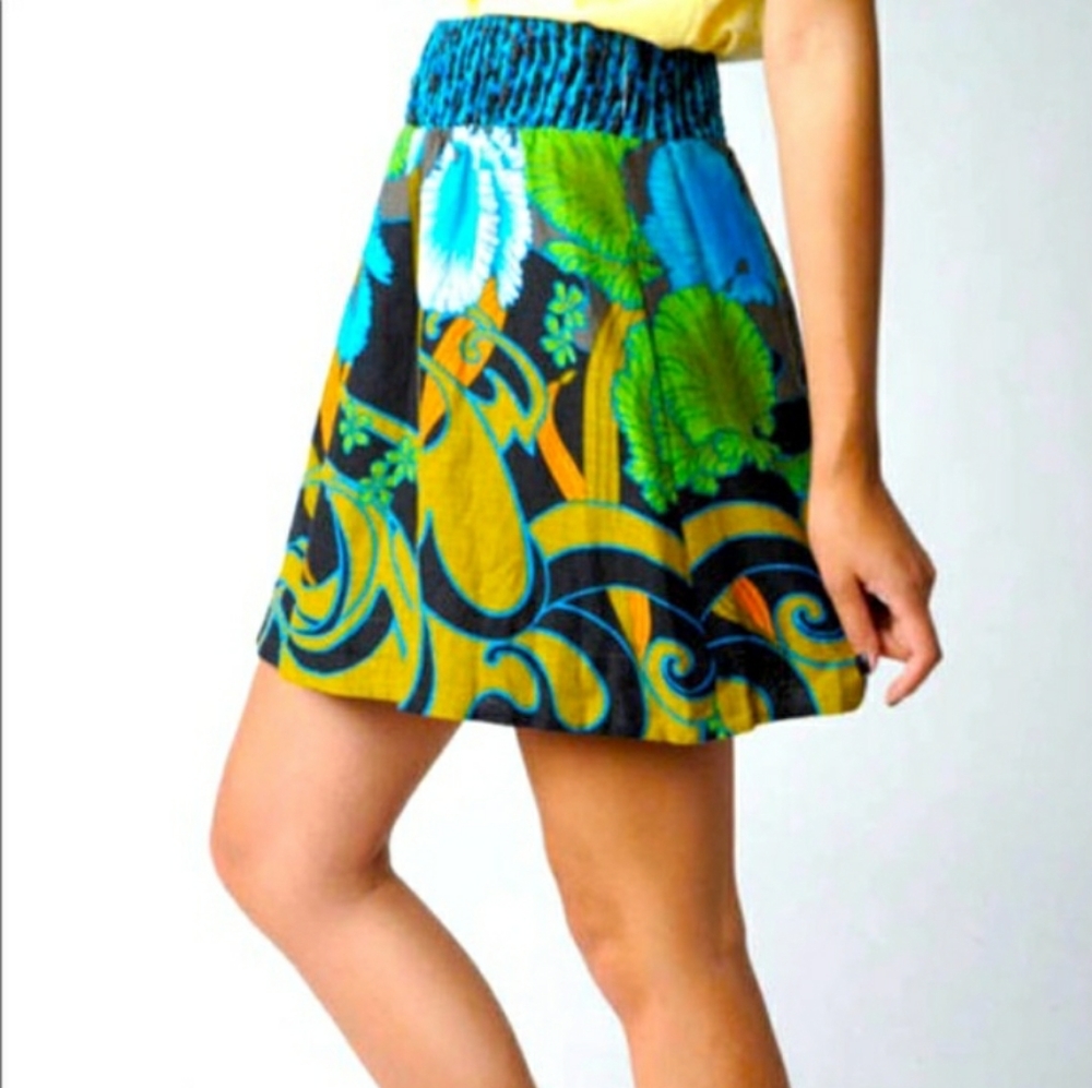 Free People Tropical Colors Pull On Short Skirt size S